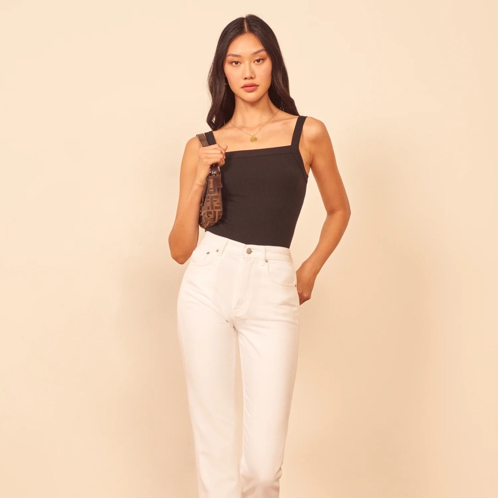 Reformation Rochelle Square Neck Ribbed Knit Tank, Black, XS - Picture 7 of 7